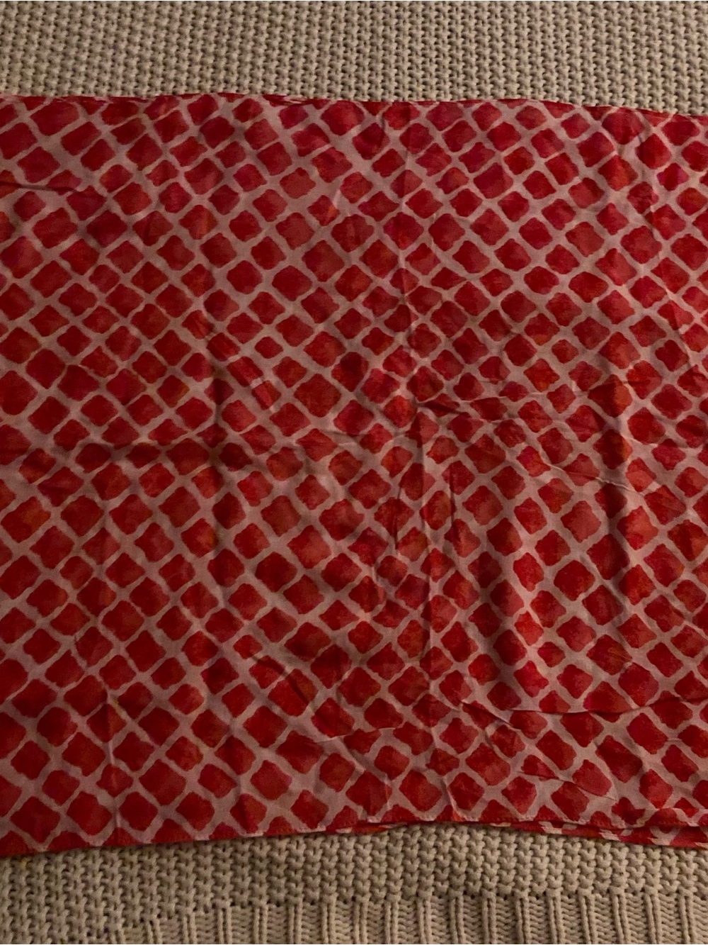 Coach Red and White Geometric Silk Scarf